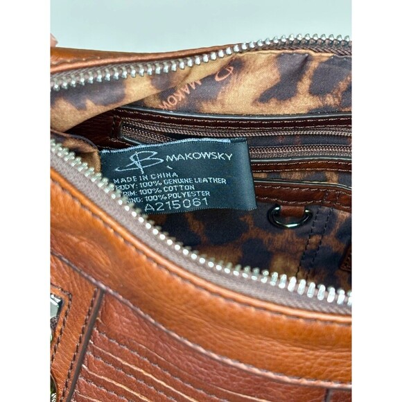 B Makowsky Boho Brown Leather Shoulder Crossbody Bag Tassels Zippers Authentic - Picture 10 of 12